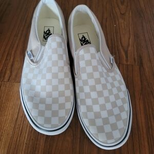 Vans Mens Checkered Slip-On Shoes - White and Tan